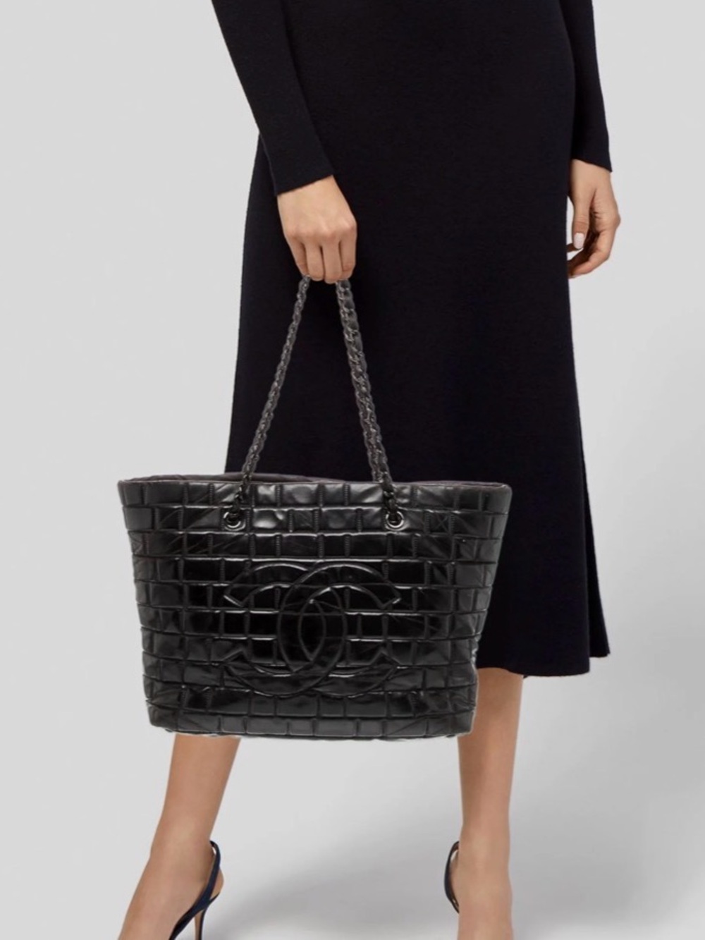 Chanel Quilted chocolate bar Tote Bag with Chain Straps